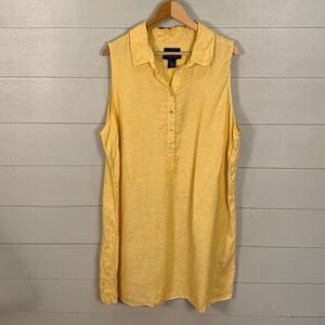 Tahari 100% linen yellow sleeveless button down shirt dress woman’s size 2X